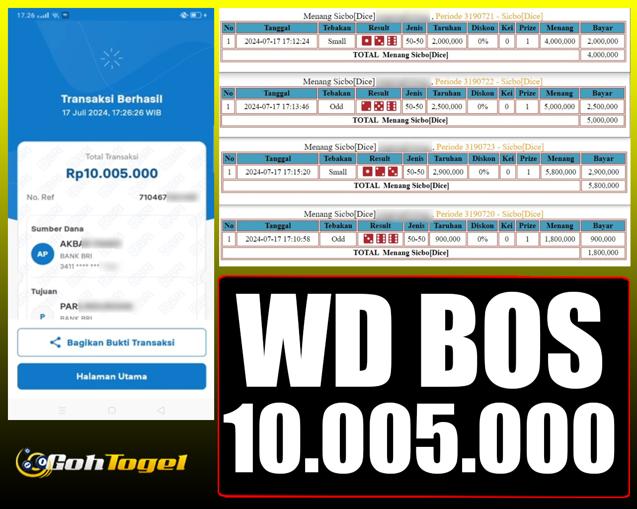 SELAMAT KEPADA ID XXX JACKPOT SICBO (DICE)